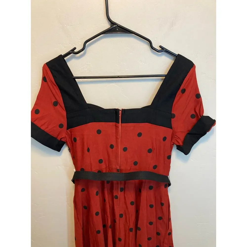 Unique Vintage Red and Black Short Sleeve Midi Length Retro Style Dress Size S/M - Picture 9 of 10